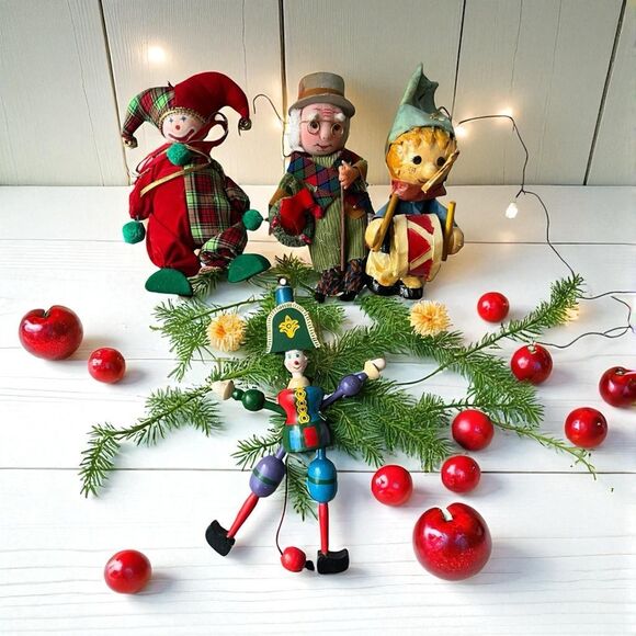 Whimsical Vintage Christmas Figurine ornaments Elf Caroler Drummer Boy & solider - Picture 1 of 9